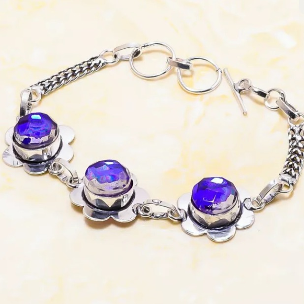 Purple Mystic Topaz Bracelet Sterling Silver Size 7-8”